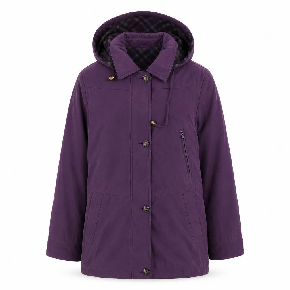 Front view of Berkertex women’s purple jacket, size UK 10, zip