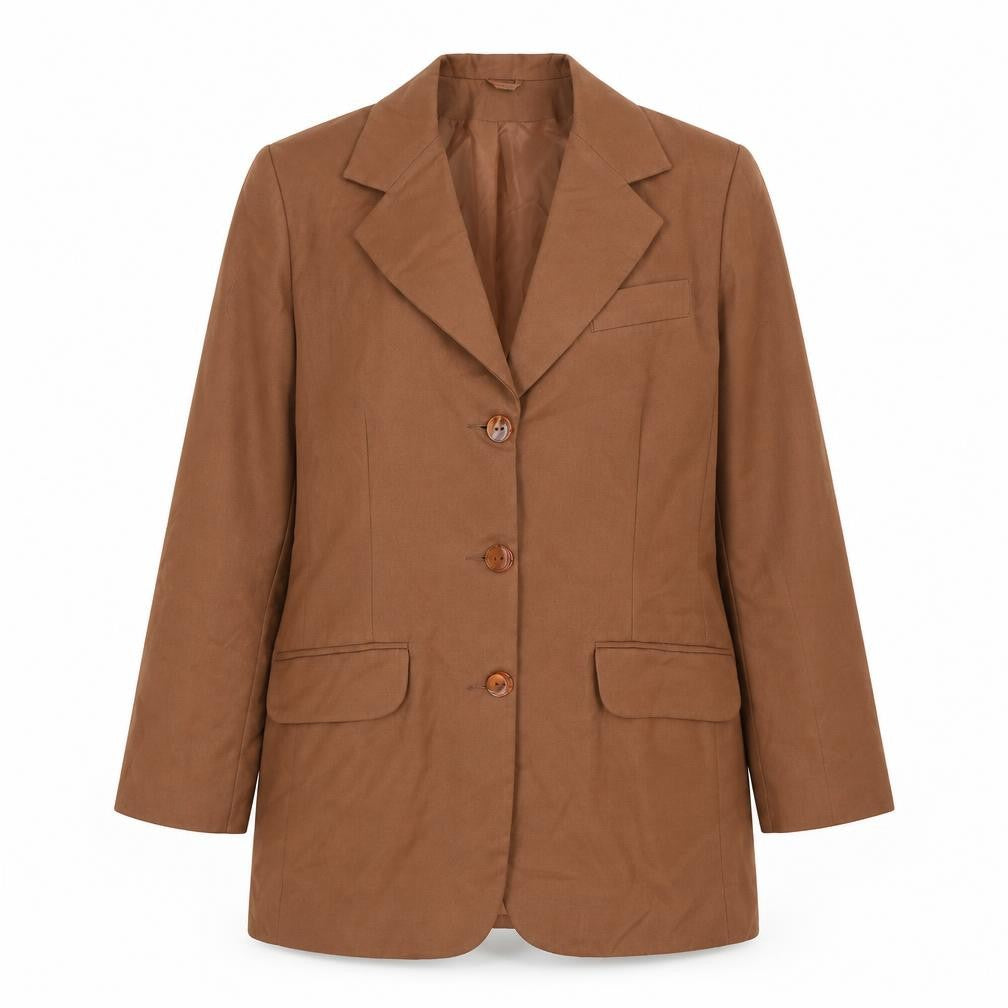 Front view of C&A women’s brown overcoat coat, size UK 12, button