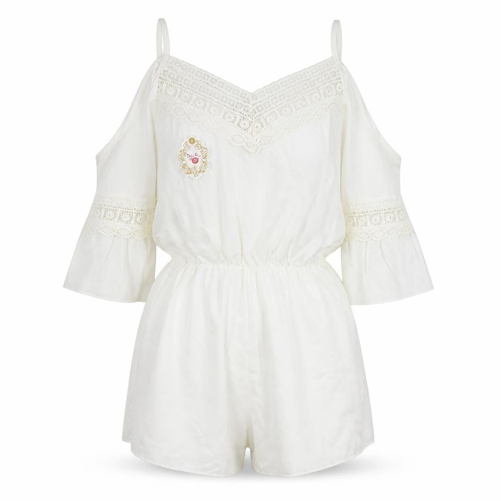 Wei Xiao Clothing Womens White Polyester Playsuit One-Piece Size M Pullover - Lace Detail