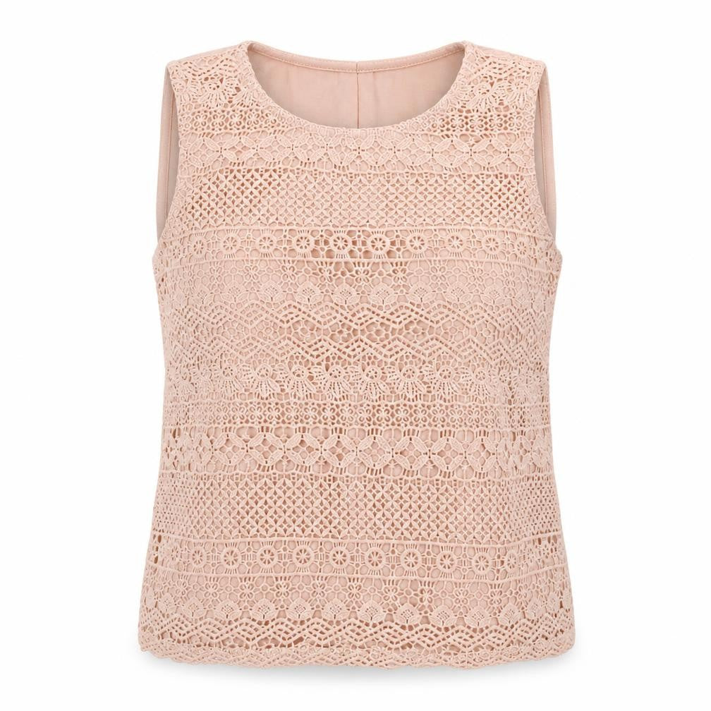 Front view of Intuition women’s pink floral cotton basic tank, size UK 14, round neck