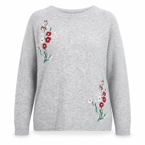 Intuition Womens Grey Round Neck Floral Acrylic Pullover Jumper Size 10 - Flowers