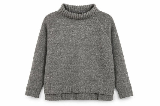 Front view of H&M women’s grey round neck acrylic jumper, size M
