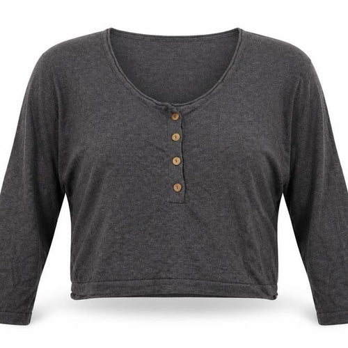 Pull&Bear Womens Grey Acrylic Cropped T-Shirt Size S Round Neck