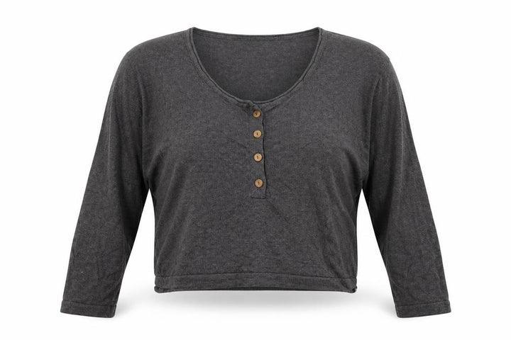 Pull&Bear Womens Grey Acrylic Cropped T-Shirt Size S Round Neck