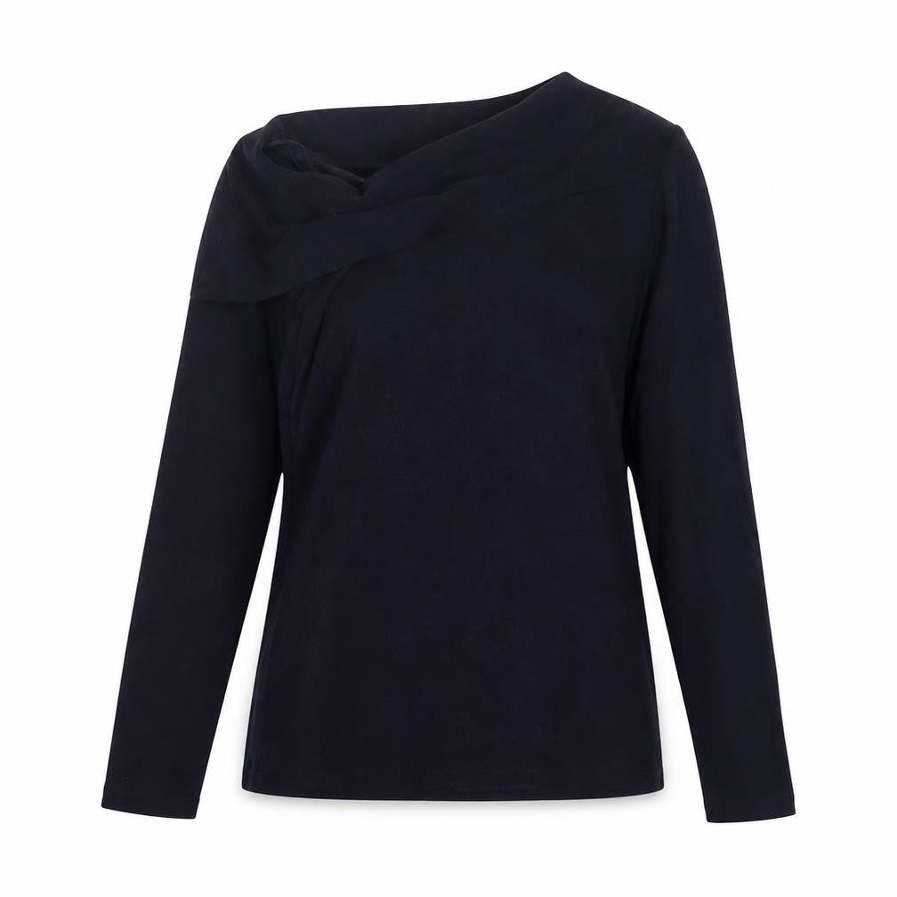 Front view of Witchery women’s blue roll neck acrylic jumper, size XS