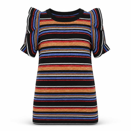 Front view of Next women’s multicoloured round neck striped acrylic jumper, size UK 12