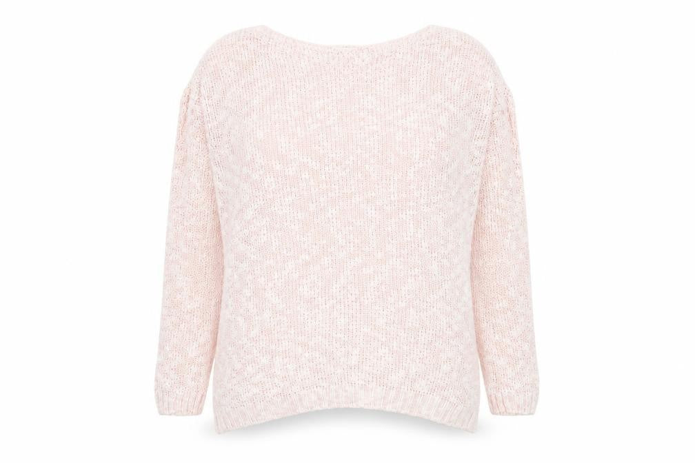 Front view of New Look women’s pink round neck cotton jumper, size S