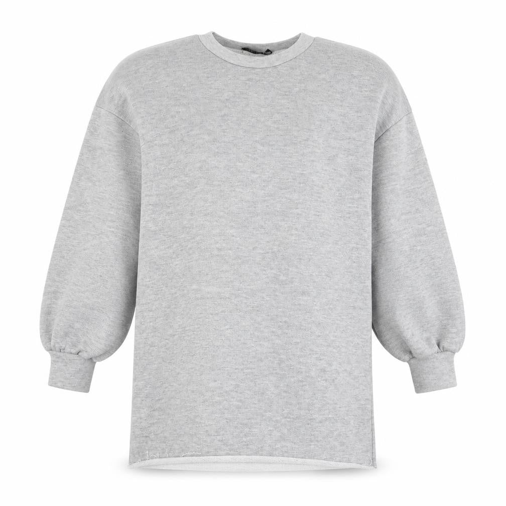 Front view of Boohoo women’s grey polyester pullover sweatshirt, size UK 6, pullover