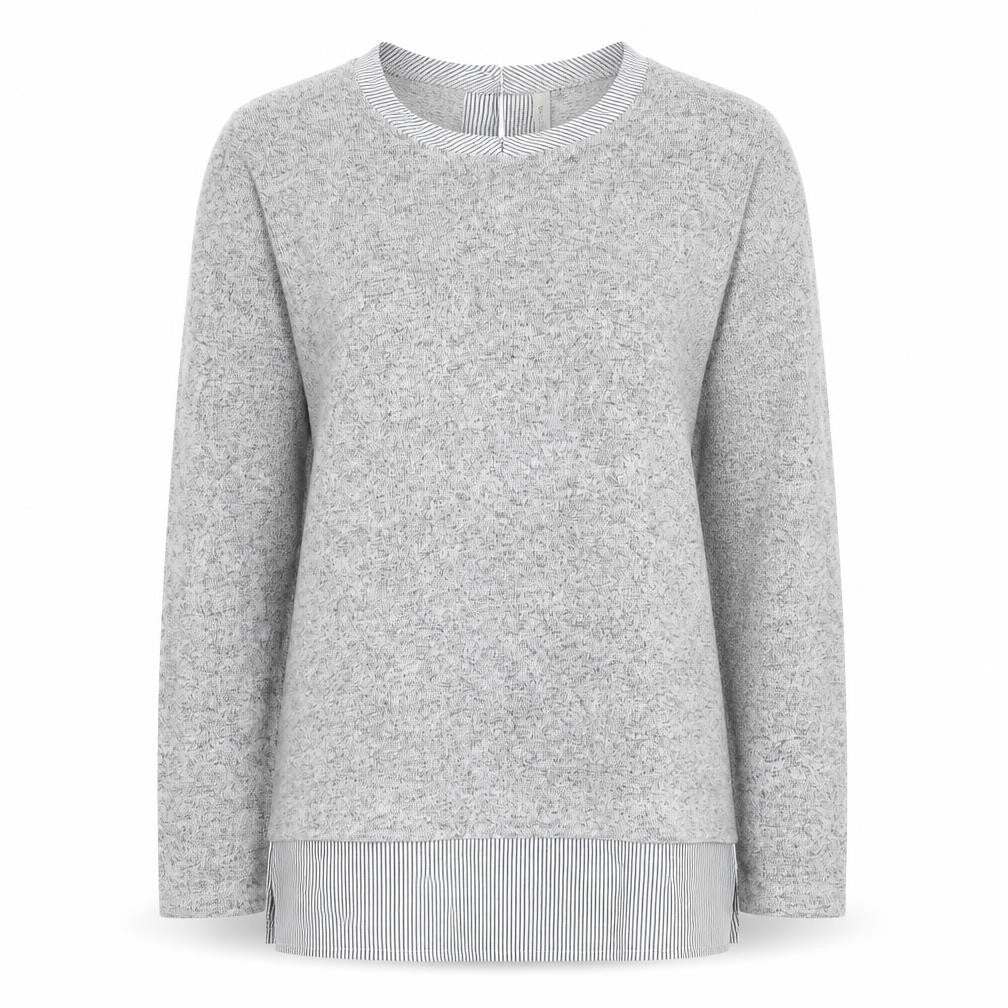 Front view of House of Fraser women’s grey round neck viscose jumper, size UK 12