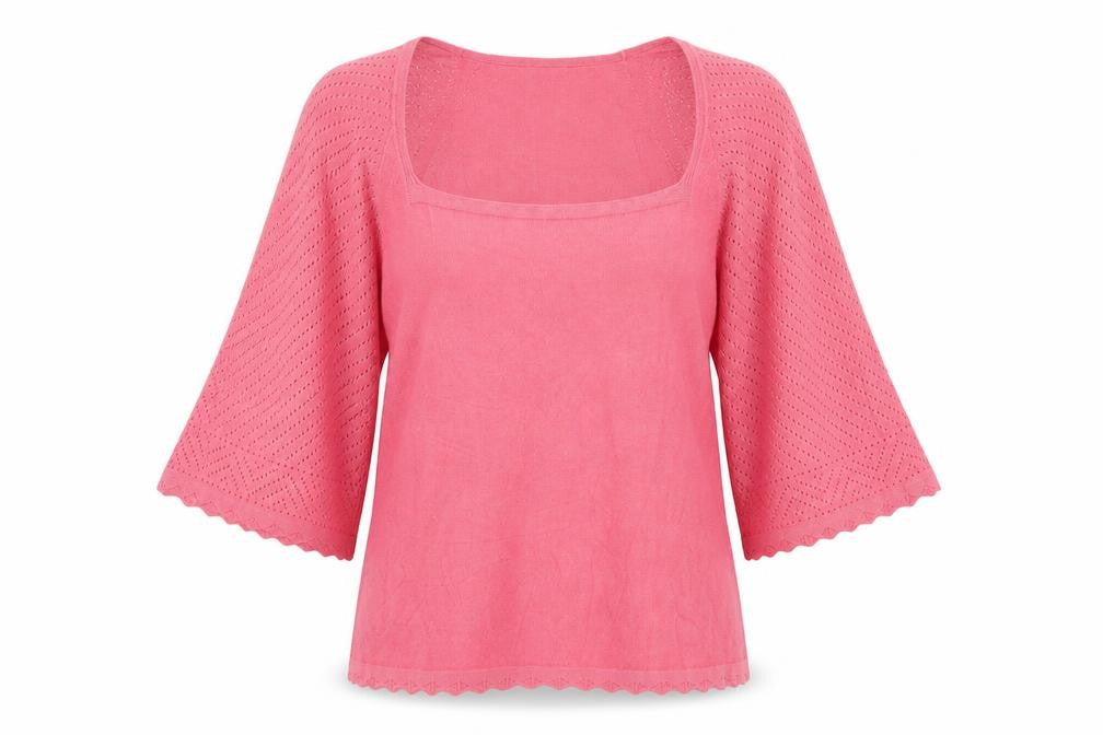 Front view of Next women’s pink square neck viscose jumper, size UK 10