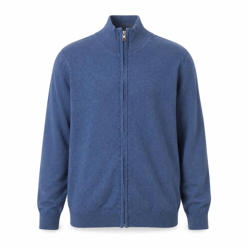 Tom Taylor Mens Blue High Neck Cotton Full Zip Jumper Size M