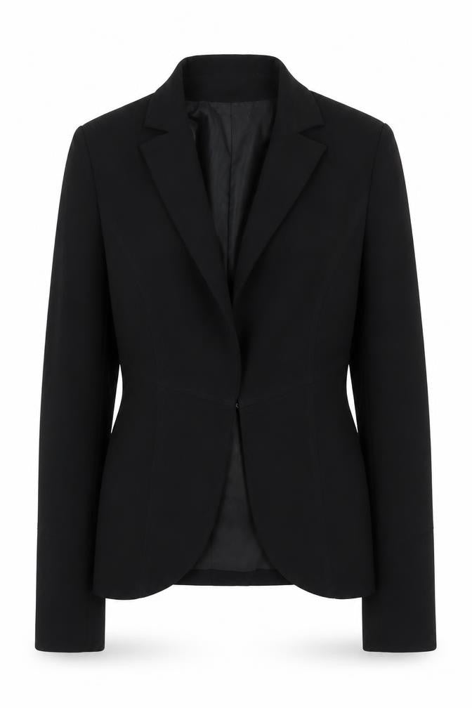 Front view of Bay women’s black polyester jacket suit jacket, size UK 10