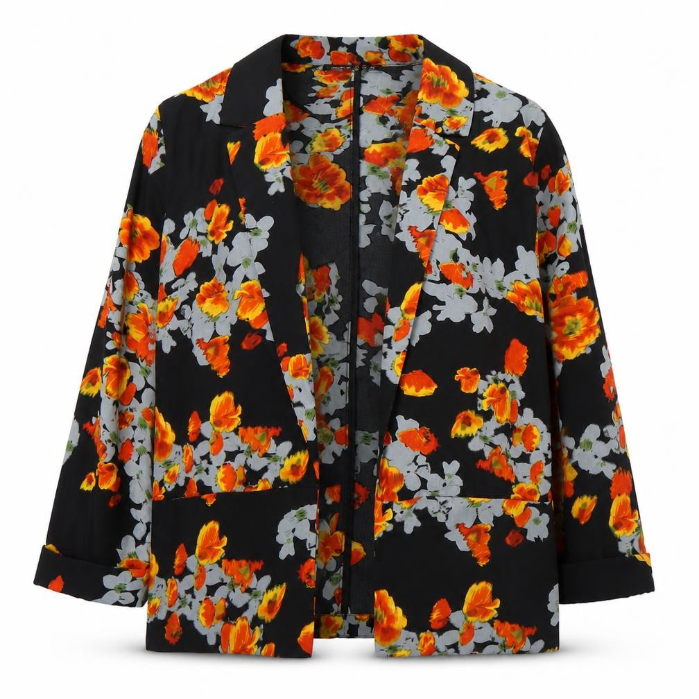 Front view of Atmosphere women’s black floral polyester basic blouse, size UK 10, v-neck