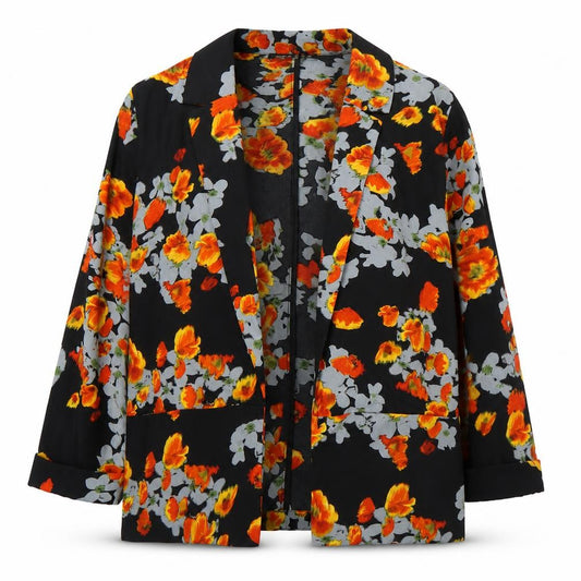 Front view of Atmosphere women’s black floral polyester basic blouse, size UK 10, v-neck
