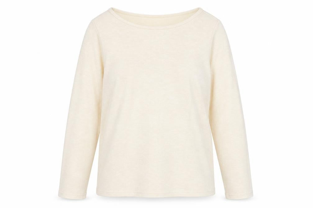 Front view of Zanzea women’s beige round neck acrylic jumper, size L