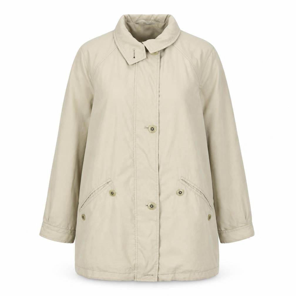 Front view of Marks & Spencer women’s beige jacket, size UK 6, zip