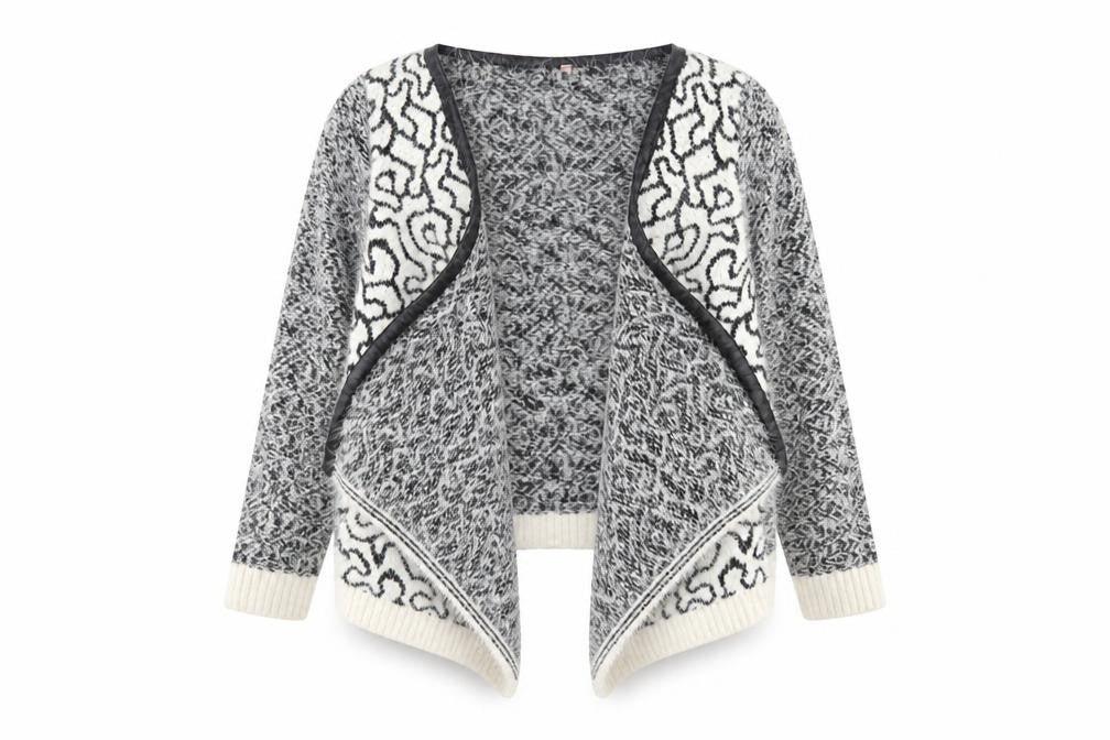 Front view of Sweewë women’s black v-neck geometric polyester cape jumper, size M