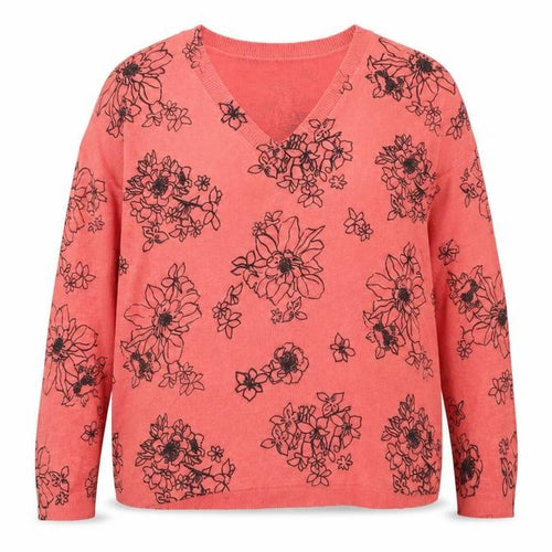 Marks and Spencer Womens Pink V-Neck Floral Acrylic Pullover Jumper Size S