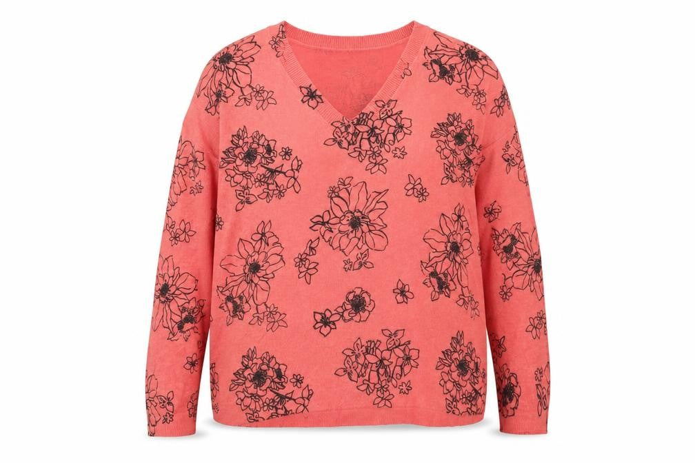 Marks and Spencer Womens Pink V-Neck Floral Acrylic Pullover Jumper Size S