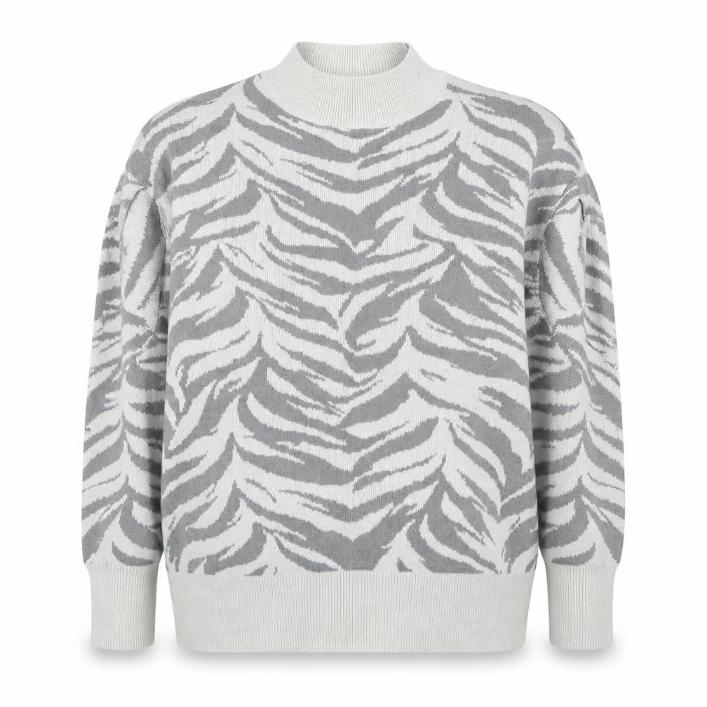 Principles Womens Grey High Neck Animal Print Acrylic Pullover Jumper Size 12 - Zebra Print