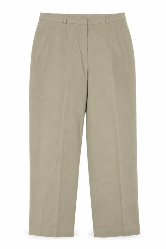 Front view of Country Casuals women’s brown polyester trousers, size UK 14, 25-inch leg regular zip