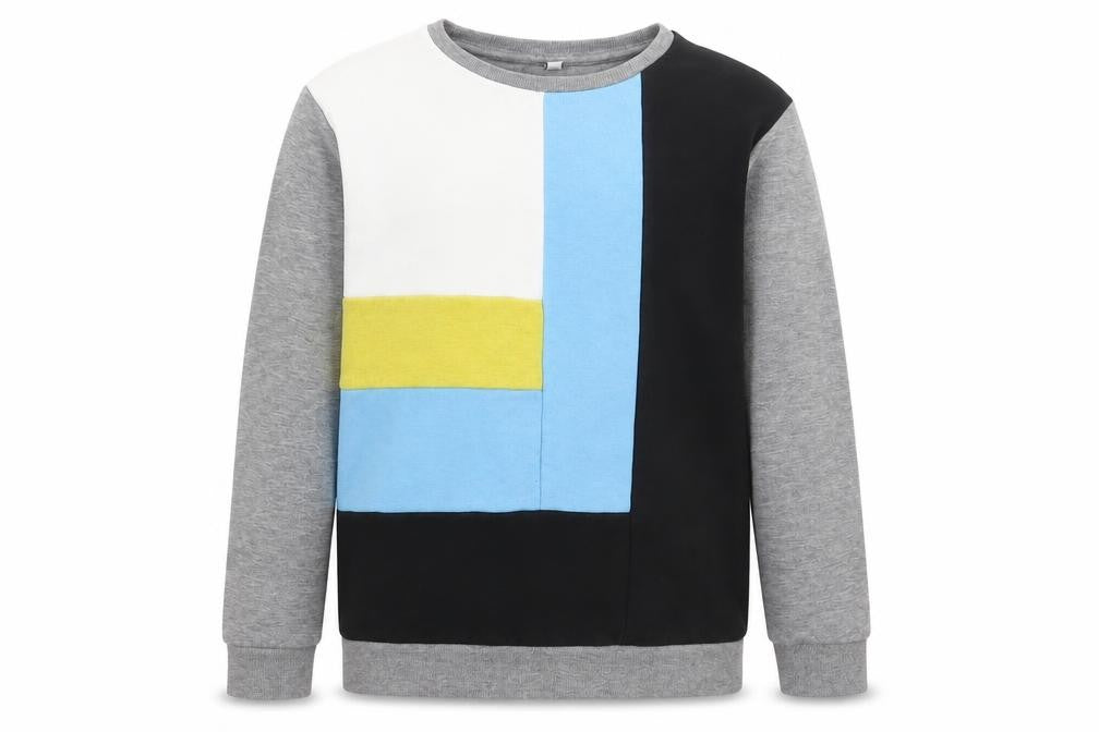Front view of Marks & Spencer boys’ multicoloured colourblock cotton pullover sweatshirt, size 9-10, years pullover