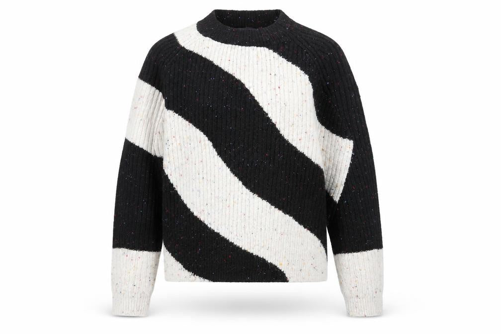 Front view of Marks & Spencer women’s multicoloured boat neck striped acrylic jumper, size S