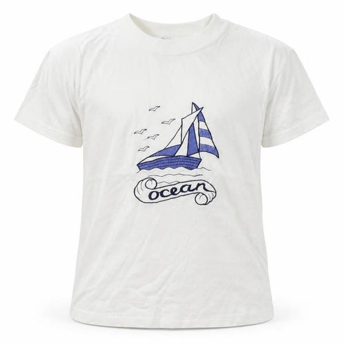Creation Stummer Girls White Cotton Pullover T-Shirt Size 6 Years Crew Neck Pullover - Boat