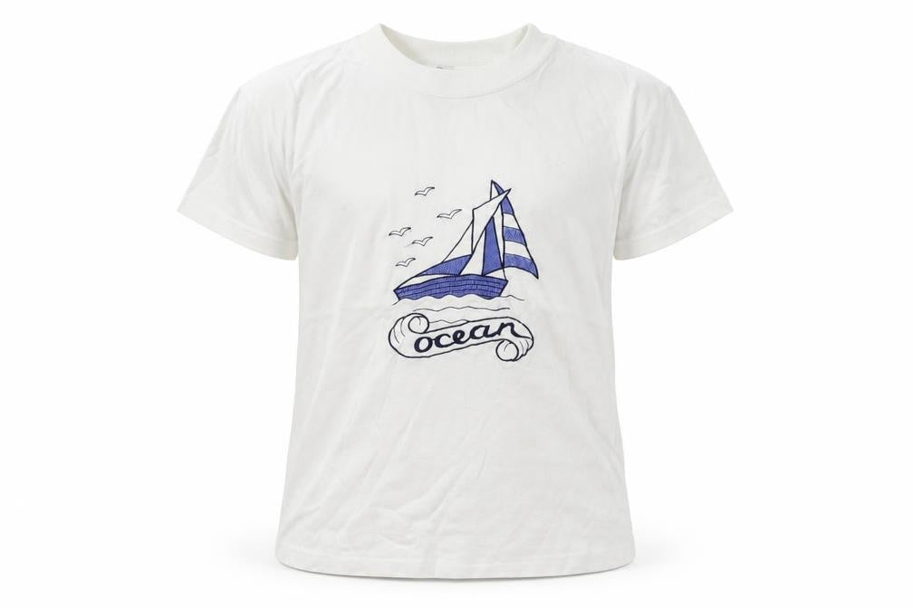 Creation Stummer Girls White Cotton Pullover T-Shirt Size 6 Years Crew Neck Pullover - Boat