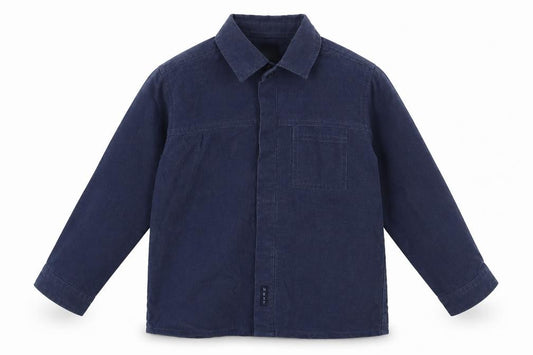 Front view of Next boys’ blue lyocell basic button-up, size 2-3, years collared button