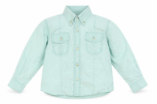 Front view of Next boys’ green cotton basic button-up, size 2, years collared button