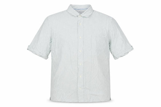 Front view of Blue Harbour men’s green geometric modal button-up, size L, collared button