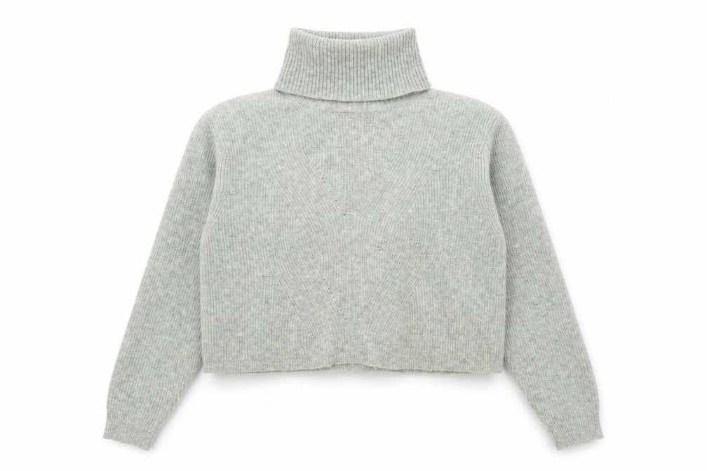 Front view of Miss Selfridge women’s grey roll neck polyester shrug jumper, size M