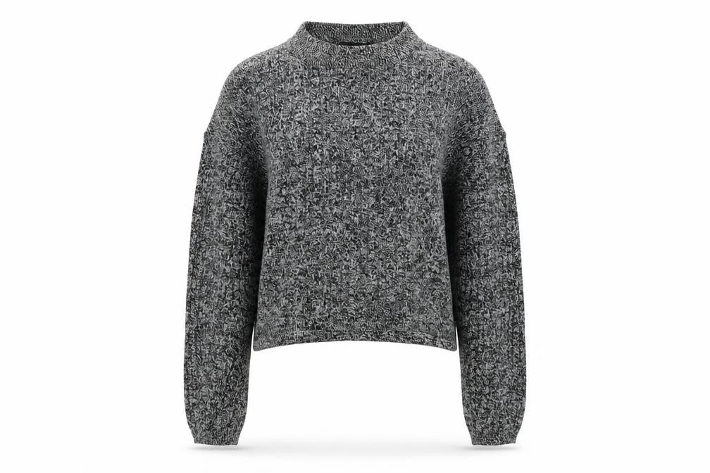 Front view of Topshop women’s grey round neck cotton jumper, size UK 8