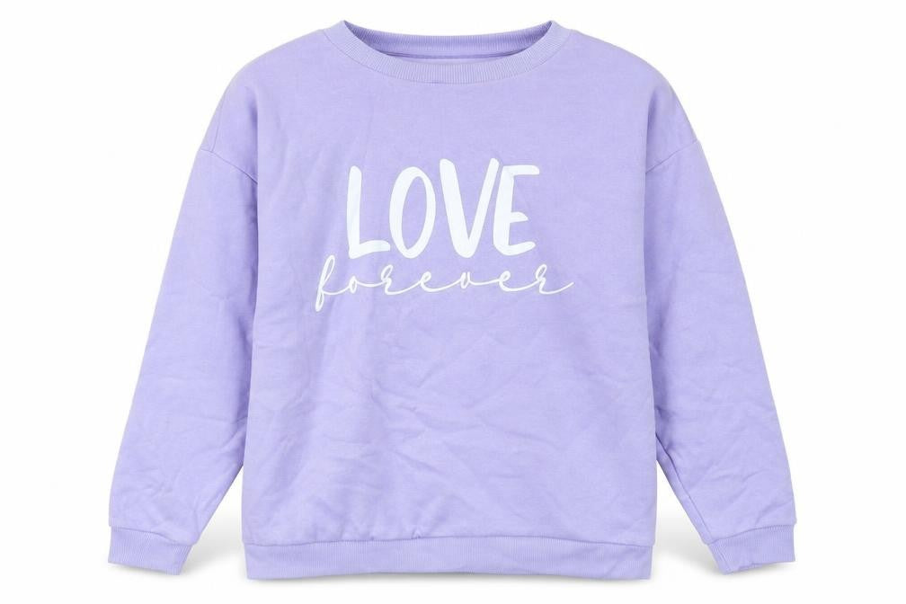 Front view of Amara Reya women’s purple cotton pullover sweatshirt, size UK 12, pullover - love