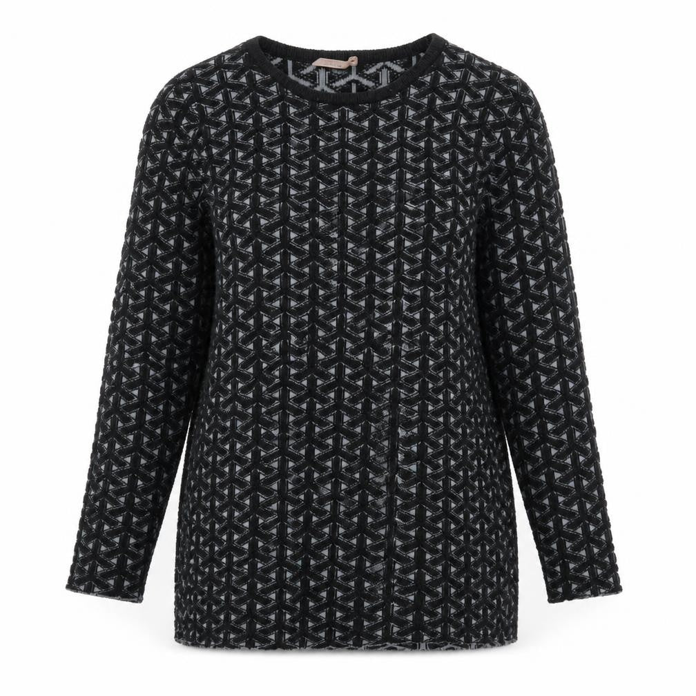 Front view of Sweetie women’s black round neck geometric cotton jumper, size M