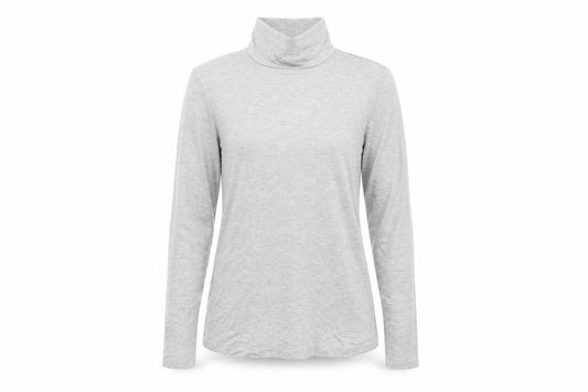 Front view of ASOS women’s grey viscose basic t-shirt, size UK 8, high neck
