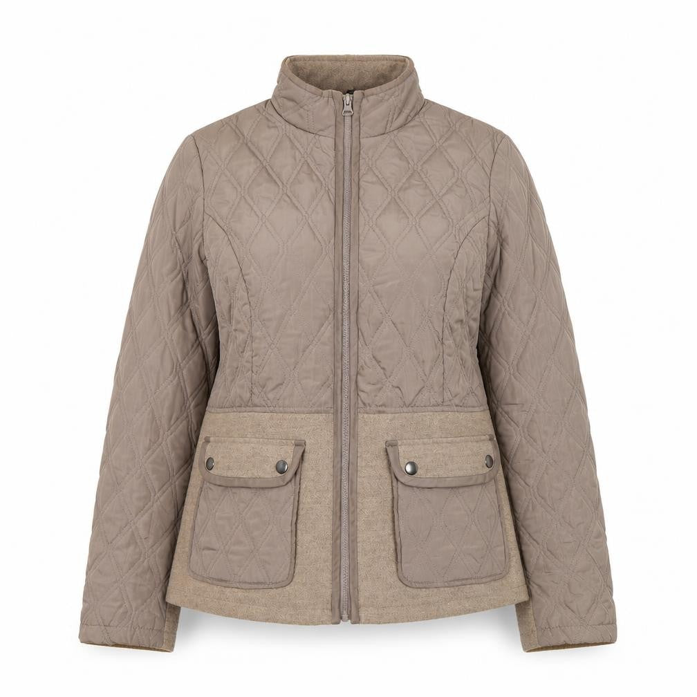 Front view of Debenhams women’s beige argyle/diamond jacket, size UK 10, button