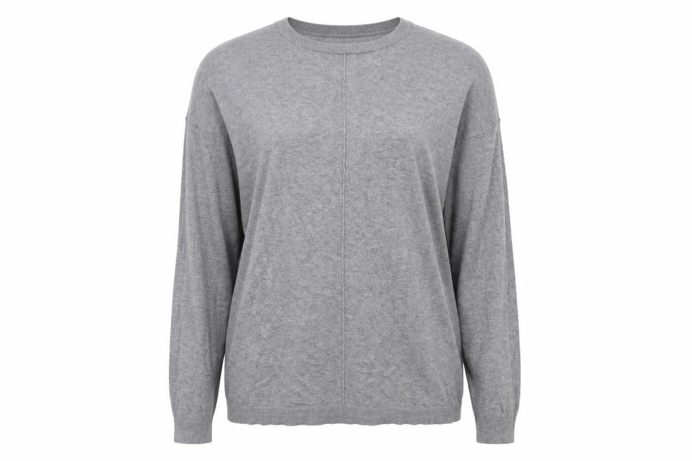 Front view of Atmosphere women’s grey round neck polyamide jumper, size UK 10