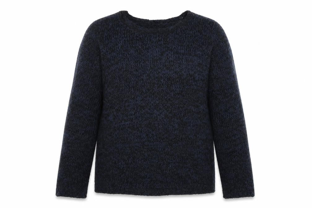 Front view of JUNAROSE women’s blue round neck acrylic jumper, size M