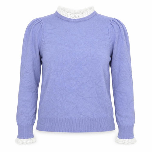 F&F Womens Blue Round Neck Viscose Pullover Jumper Size 6 - Lace Trim
