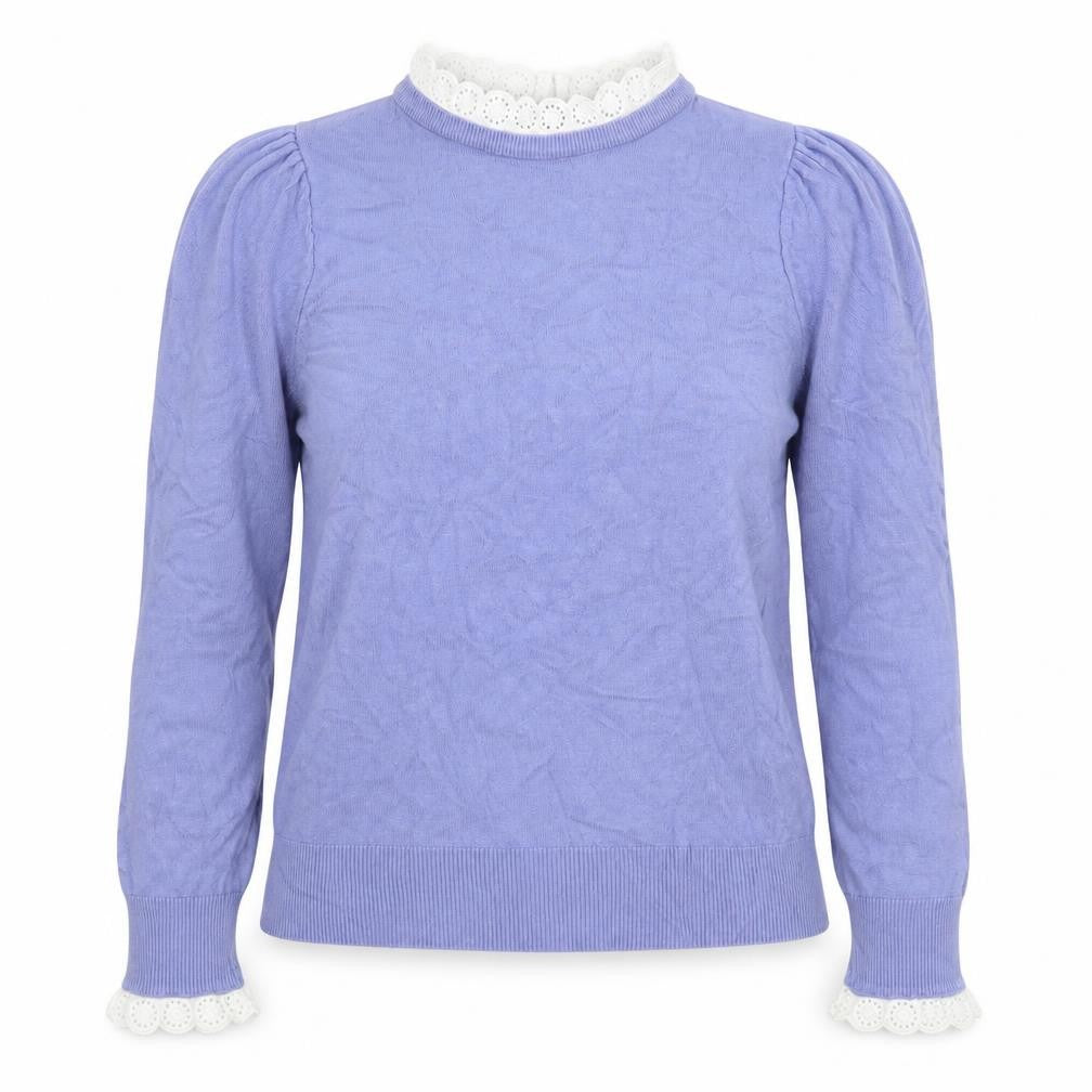 F&F Womens Blue Round Neck Viscose Pullover Jumper Size 6 - Lace Trim