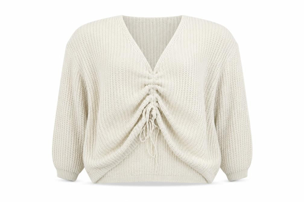 Front view of Luisa Ricci women’s ivory v-neck acrylic jumper, size M