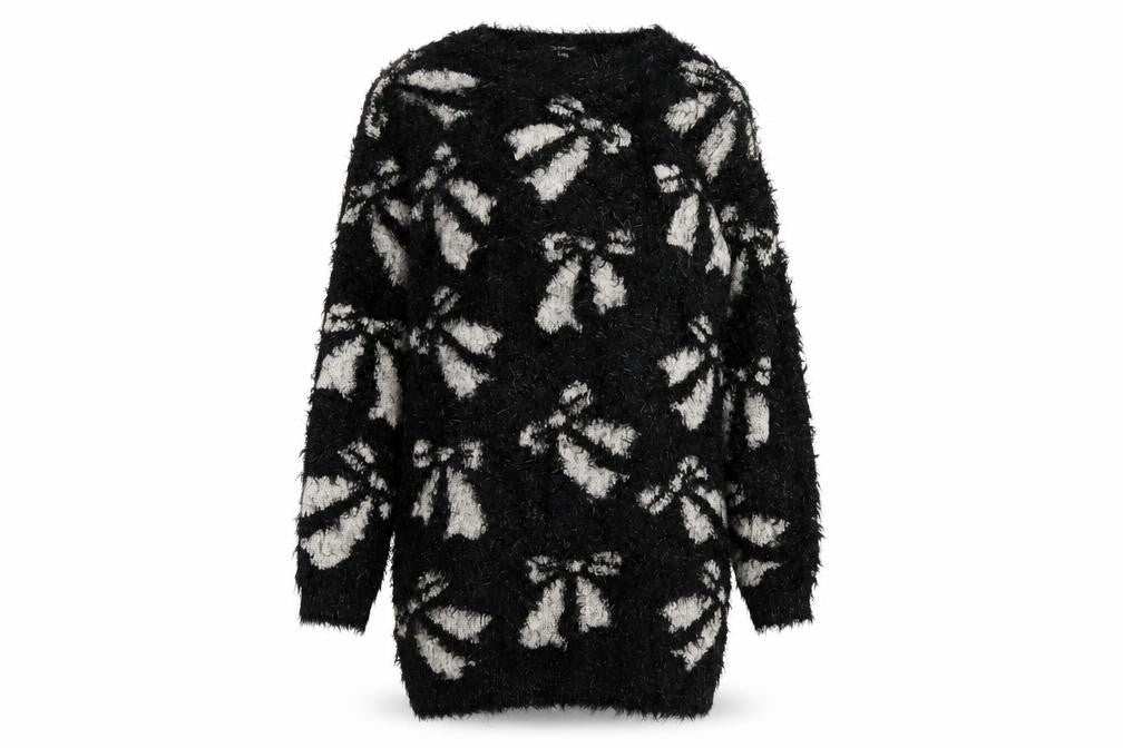 Front view of Jumpo women’s black round neck geometric acrylic jumper, size S
