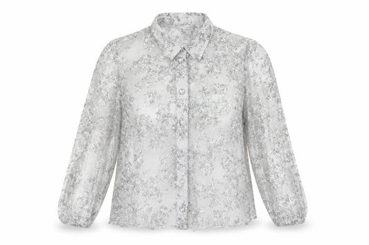 Front view of River Island women’s white floral polyester basic button-up, size UK 10, collared