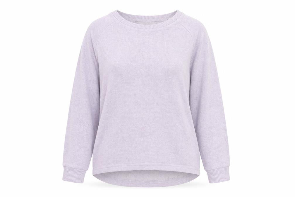 Front view of Primark women’s purple round neck polyester jumper, size UK 12