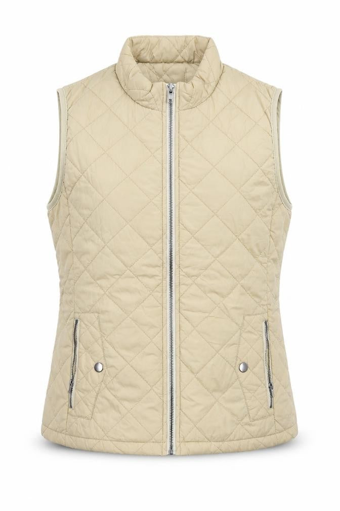 Front view of Fuinloth women’s beige puffer jacket coat, size S, zip