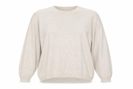 Front view of Atmosphere women’s beige round neck viscose jumper, size UK 18