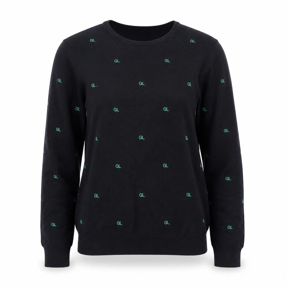 Front view of Galeries Lafayette women’s blue round neck geometric cotton jumper, size S