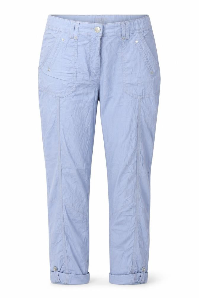 Front view of Canda women’s blue cotton trousers, size UK 8, 24-inch leg regular
